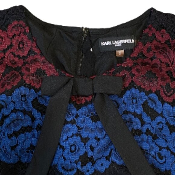 Karl Lagerfeld Women's Floral Lace Pattern Lasercut Shortsleeve Blouse Size 2 - Picture 4 of 7